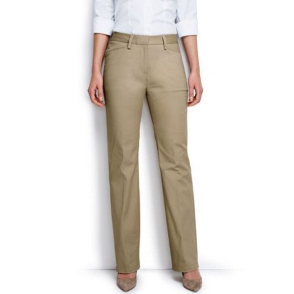NWT LANDS' END CURVY FIT PLAIN FRONT BOOT CUT CHINO PANTS DESERT KHAKI 0 - Picture 1 of 16